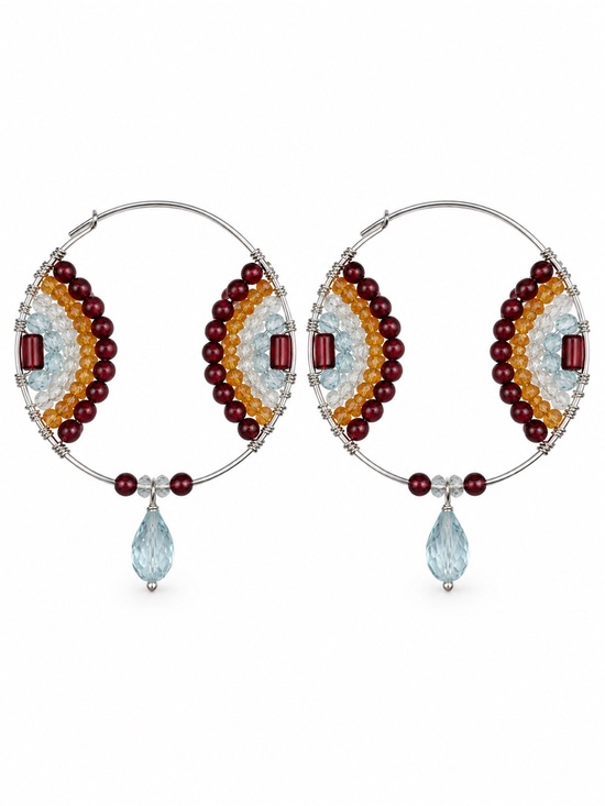 Venus and Vulcan Jewelry - AMHP40 Garnet, Blue Topaz, and Carnelian Hoops